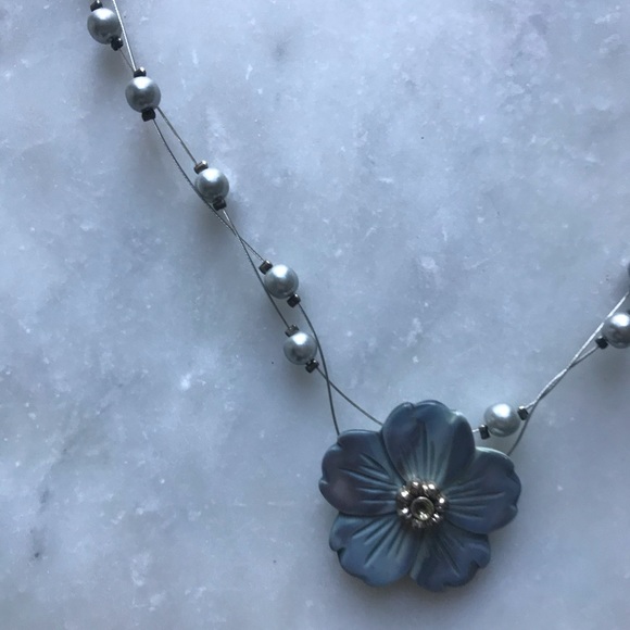 Vintage Blue Hue Pearl Detail Necklace - Picture 2 of 6